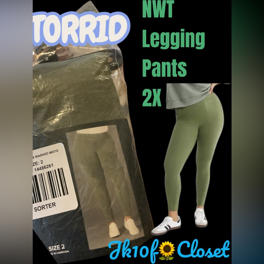 LOWEST🌺 NWT TORRID 2X GREEN DEEP DEPTHS WASHED MOTO LEGGING PANTS